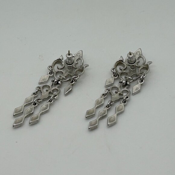 Monet Silver-Tone Chandelier Dangle Earrings With Ornate Design & Cascading Char - Picture 15 of 16